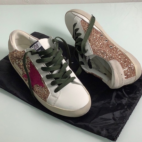 Golden Goose GGDB sneakers gold glitter fluorescent pink suede Star SZ 41 or 10 - Picture 9 of 16